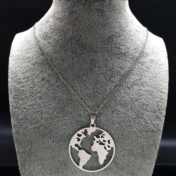 Fashion World Map Stainless Steel Necklaces for Women