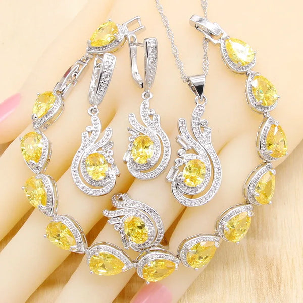 Yellow Zircon  Bracelet Earrings Necklace Pendant Ring Wedding Birthday Gift