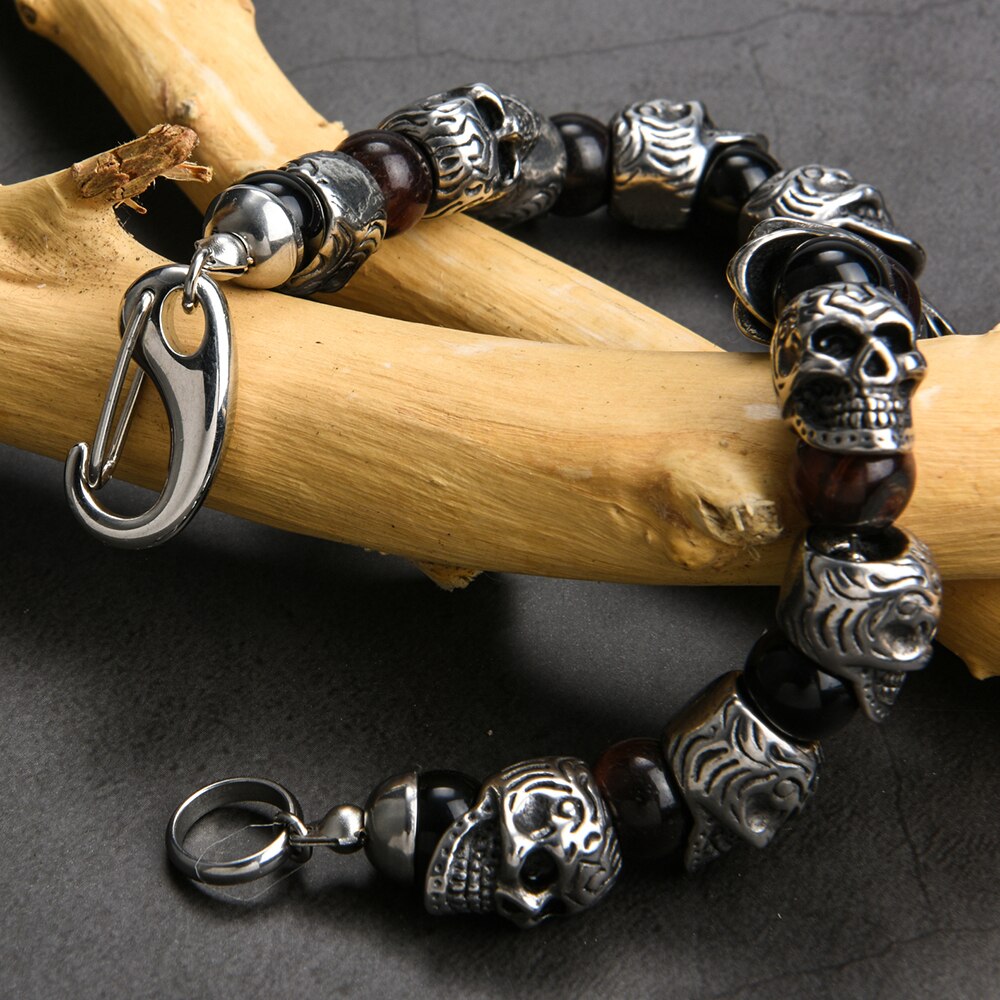 Vintage Stainless Steel Skull Beads Bracelet Men