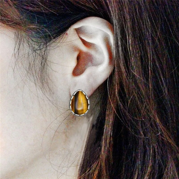 Drop Tiger Eye Stud Earrings For Women