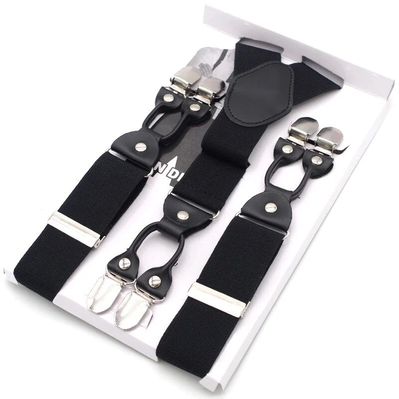 Elastic Suspenders Y-back Shape Women Men's Suspenders 6 clips-on PU Leren riemen Father's Day Gifts