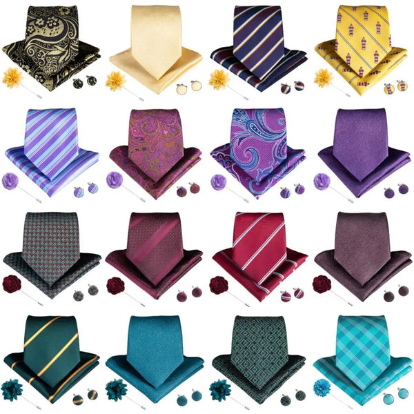 Wedding Tie For Men Pink Blue Color Ties Hanky Cufflinks Brooch Set