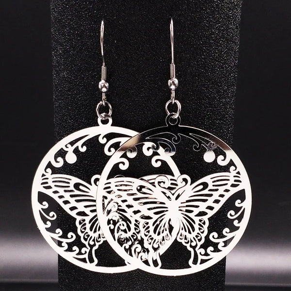 Stainless Steel Boho Butterfly Drop Earrings for Women Fashion Silver Color Earrings for Women