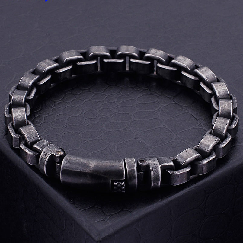 Solid Black Stainless Steel Men Bracelet Vintage Jewelry 9MM Wide Chai ...