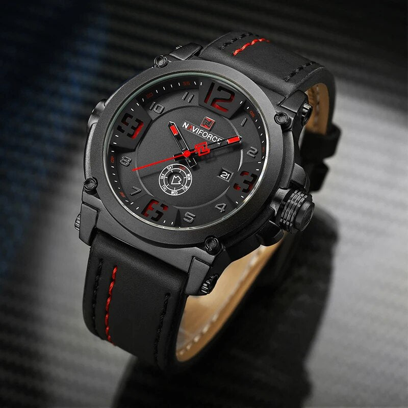 Mens Watches Top Brand Luxury Sports Quartz Watch Leather Strap Clock