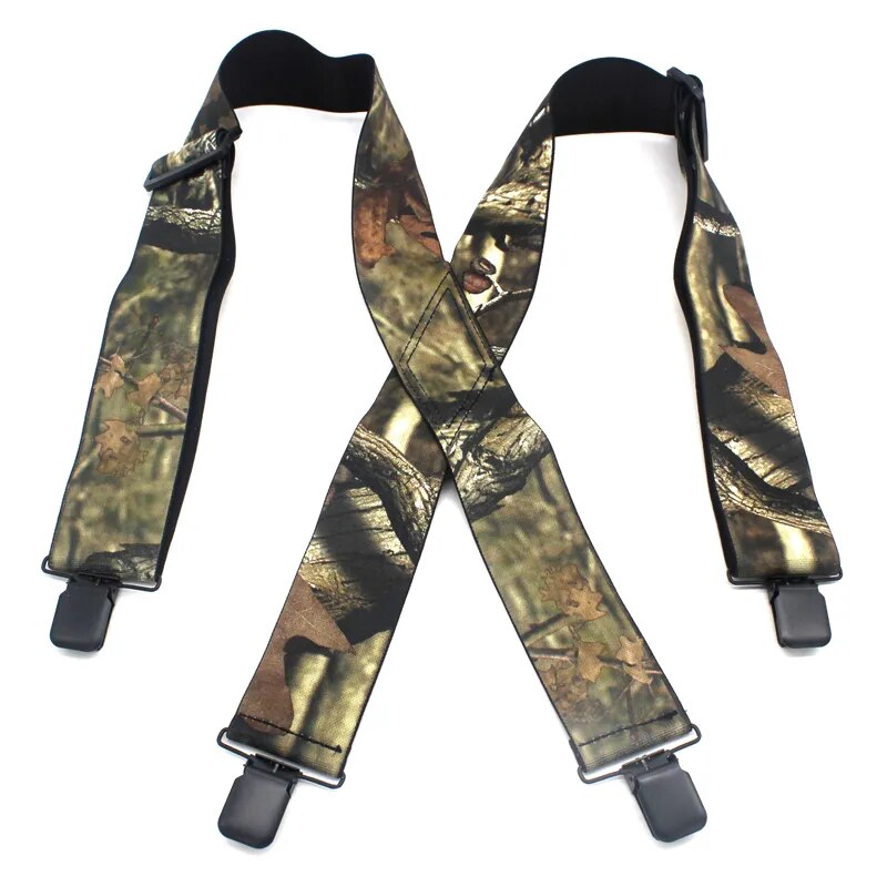 Suspenders Male Camouflage Print Elastic Tactical Belt X Shape 4 Gun Black Clips