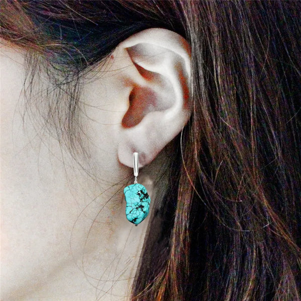 Irregular Natural Turquoises Pendant Earrings For Women