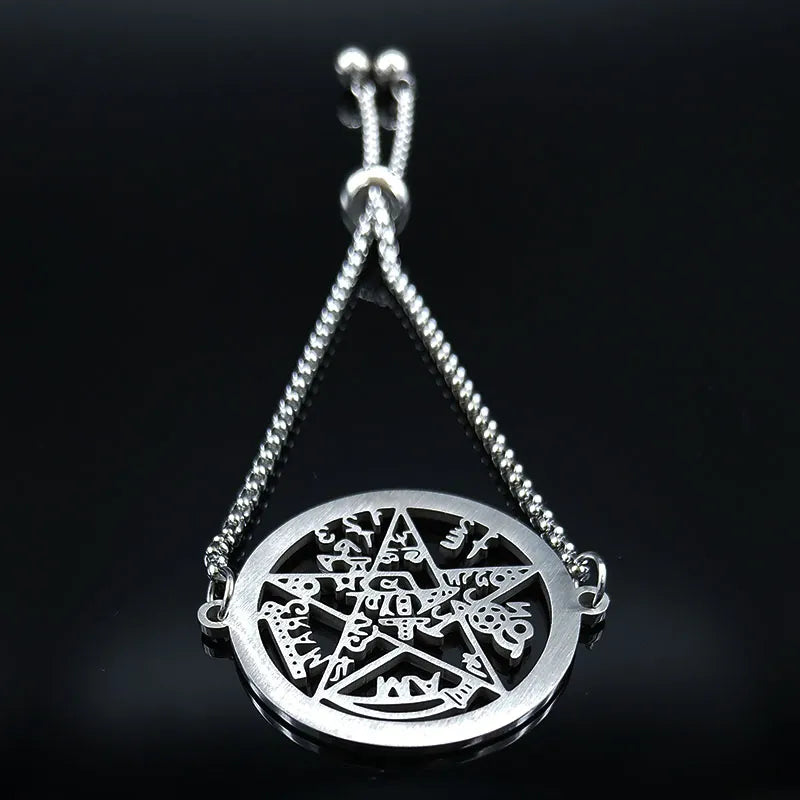 Witchcraft Tetragrammaton Protection Pentagram Crystal Stainless Steel Bracelet Women