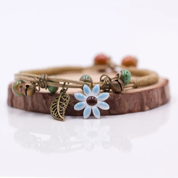 Women's Flower leaf Ceramic hand made DIY Bracelets Artware Retro bracelet