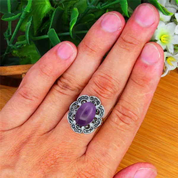 Oval Natural Amethysts Rings For Women