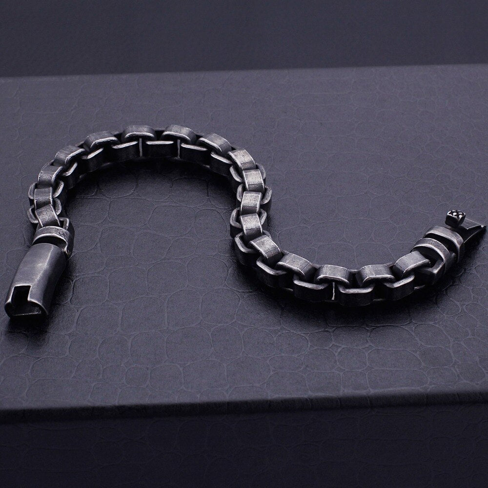 Solid Black Stainless Steel Men Bracelet Vintage Jewelry 9MM Wide Chain