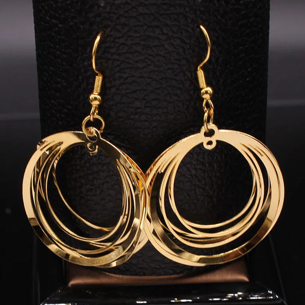 Fashion Round Stainless Steel Drop Earrings for Women Jewelry Gold Color Dangle Earrings