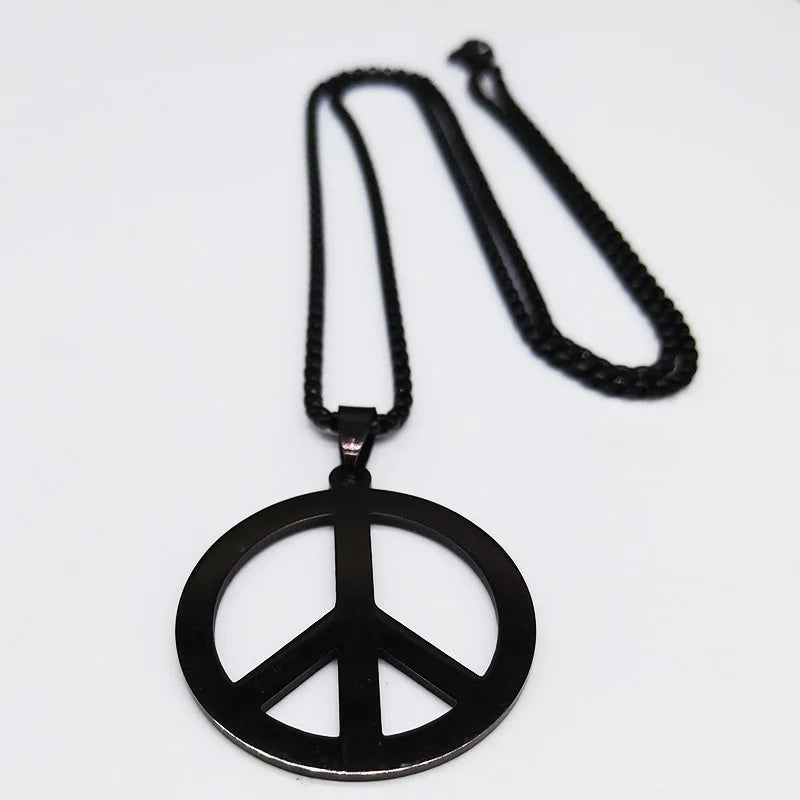 Goth Punk Peace Sign Symbol Pendant Necklace Men Black Color