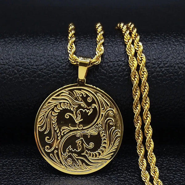 Dragon Stainless Steel Chain Necklace for Men Gold Color Necklaces Pendants