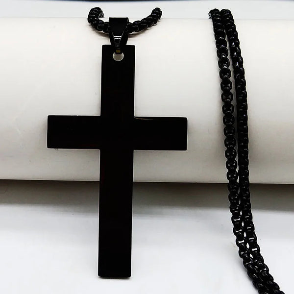 Fashion Cross Stainless Steel Chain Necklace for Men Black Color Necklaces Pendants