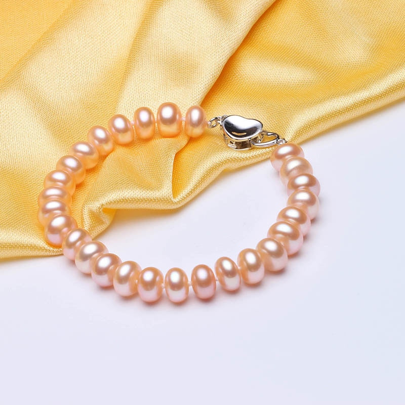 White Pearl Bracelets 100% 8-9mm 18cm Length Bread