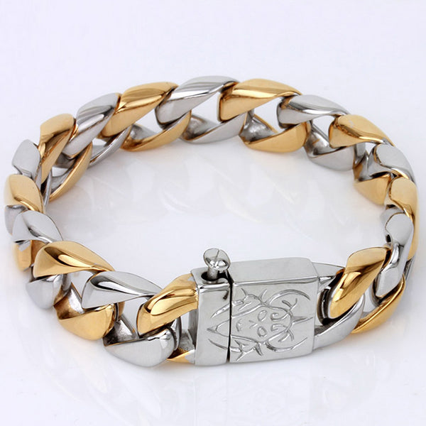 16MM Wide Gold Plated Stainless Steel Curb Chain Man Bracelet