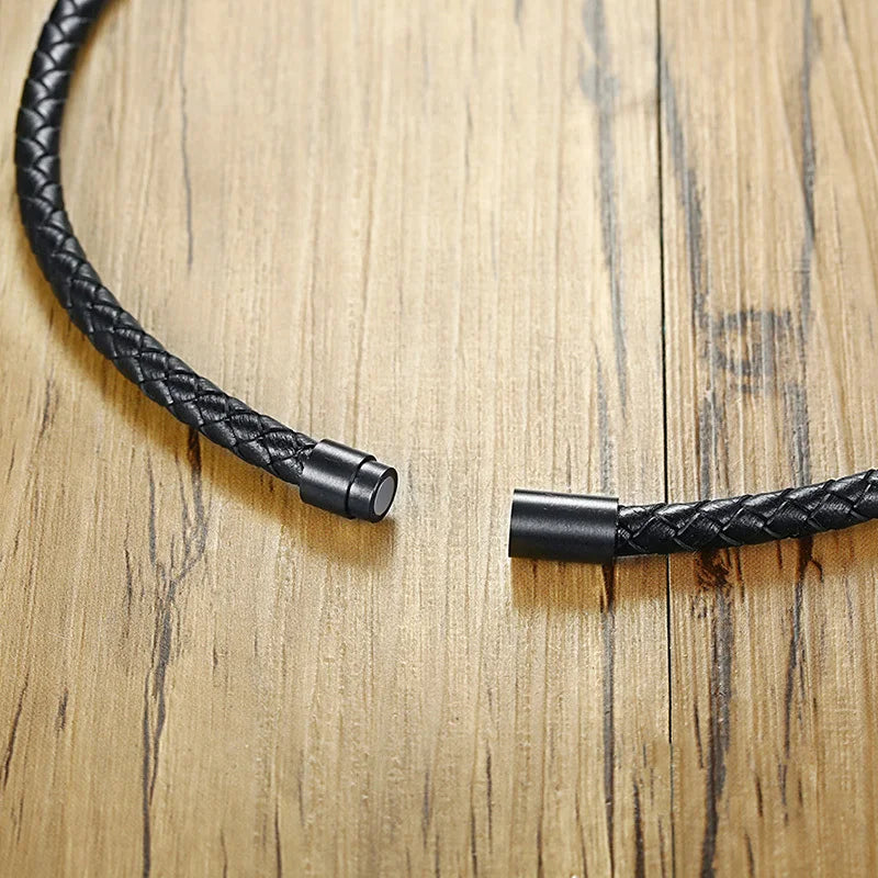 Choker Necklace Men's, Lava Rock Braided Leather Necklaces