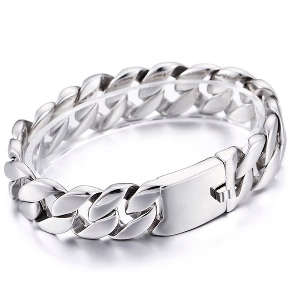 18MM Wide Chain Bracelets For Men Shiny And Smooth Stainless Steel Men Bracelets