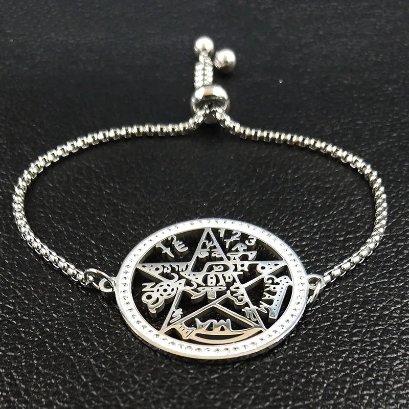 Witchcraft Tetragrammaton Protection Pentagram Crystal Stainless Steel Bracelet Women