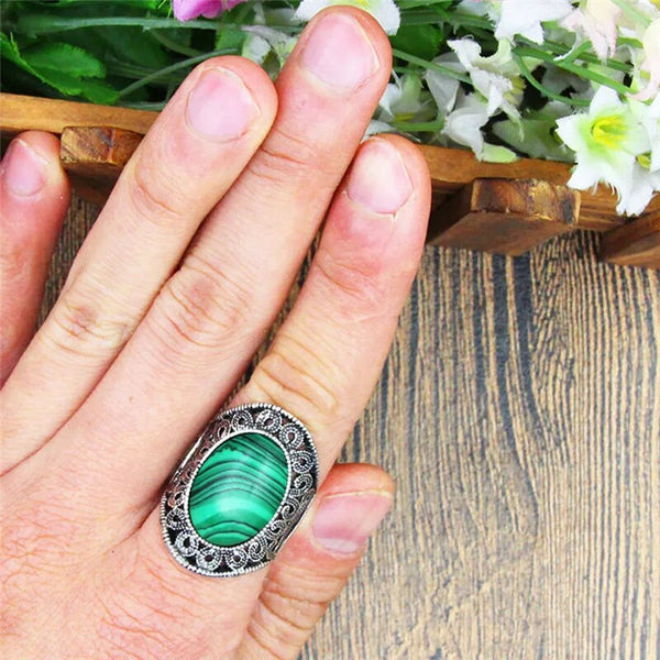 Oval Malachite Rings For Women