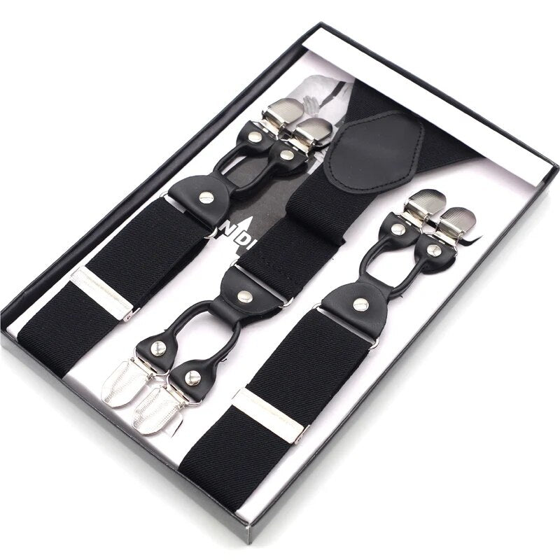 Elastic Suspenders Y-back Shape Women Men's Suspenders 6 clips-on PU Leren riemen Father's Day Gifts