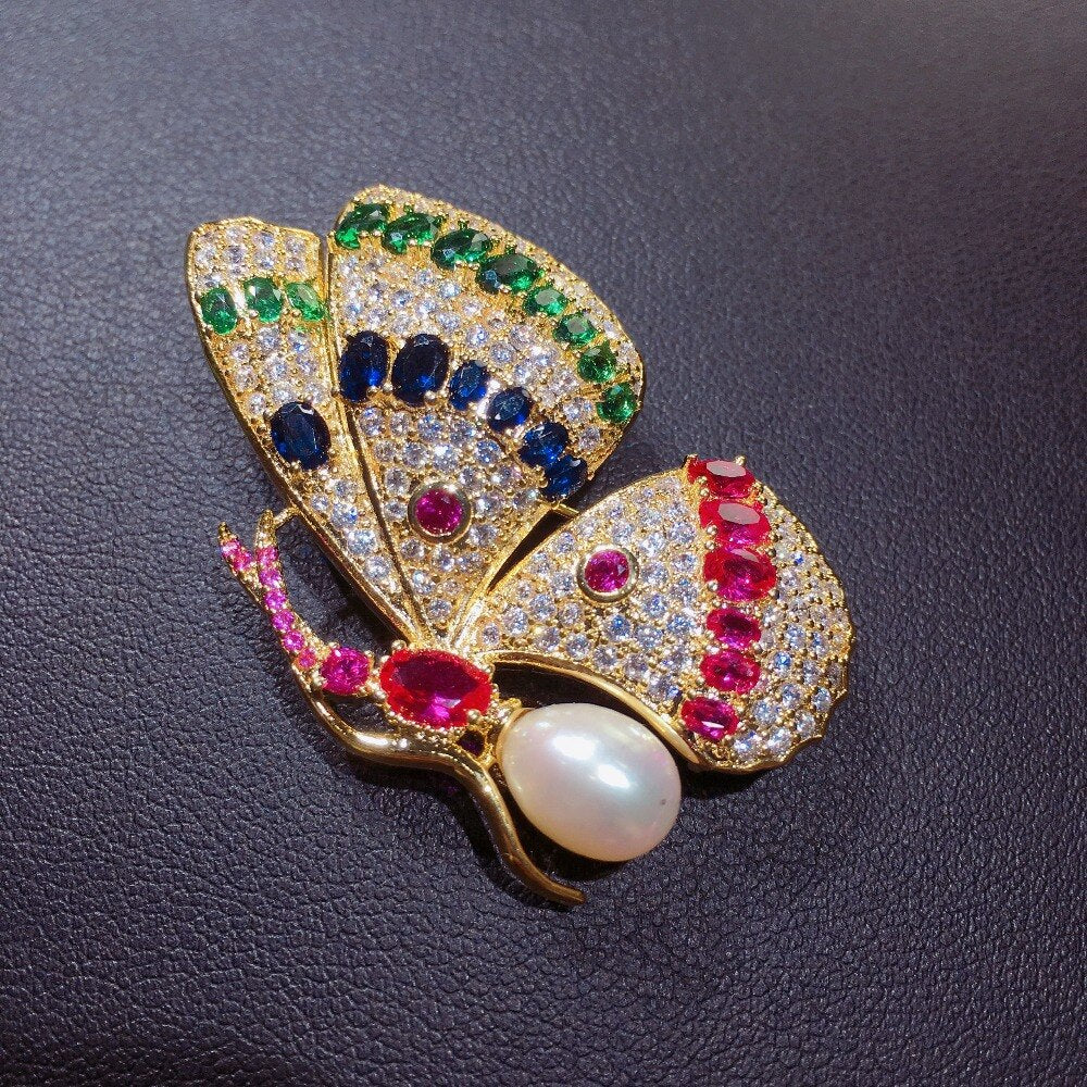 Delicate Natural Freshwater Pearl Brooch Court Style Noble Butterfly Brooch