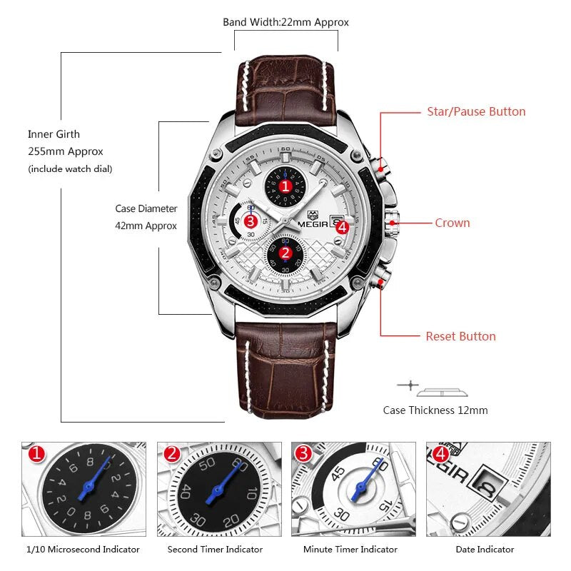 quartz male watches Genuine Leather watches racing men Students game Run Chronograph Watch