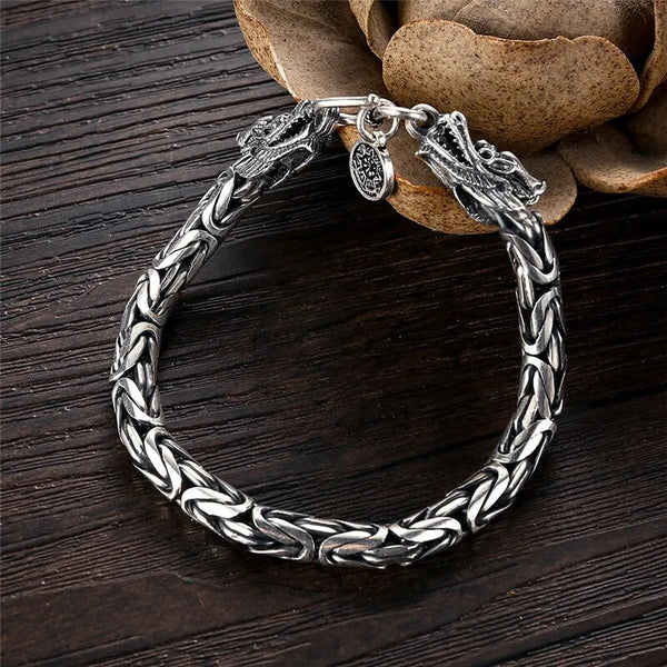 Real 925 Sterling Silver Dragon Bracelet for Men Male Vintage Heavy Bangles Bracelets