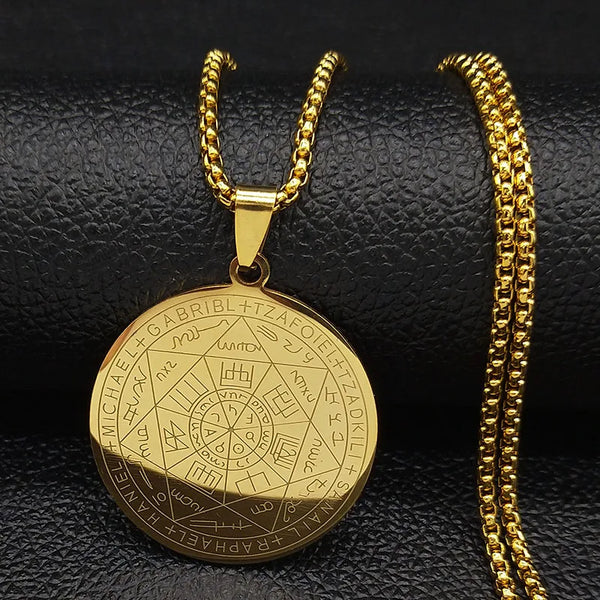 Witchcraft Pentagram Stainless Steel Chain Necklace for Men Women Gold Color