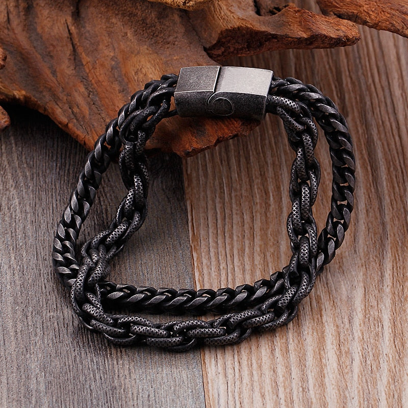 Double Chain Link Stainless Steel Men's Bracelets For Men