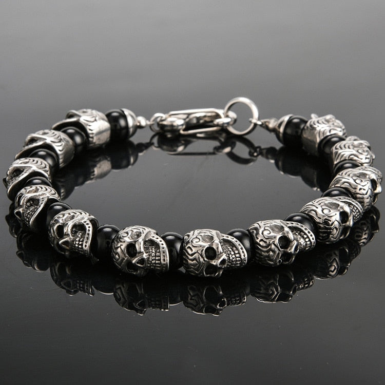 Vintage Stainless Steel Skull Beads Bracelet Men