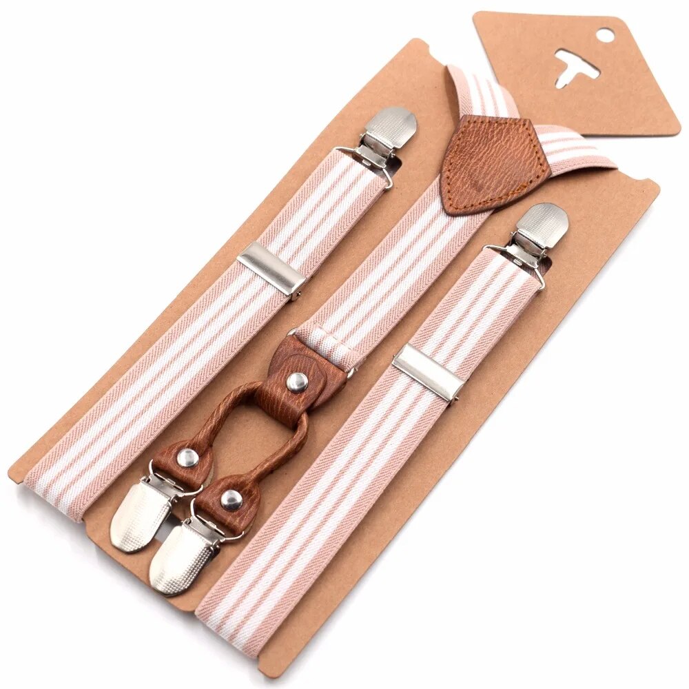 1'' width Kids Suspenders Leather Children Straps Hosentrager Elastisch 4 Strong Clips Belt