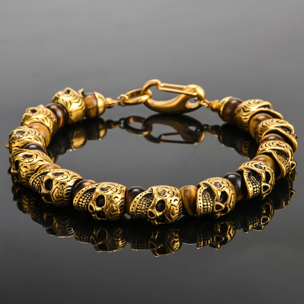 Vintage Stainless Steel Skull Beads Bracelet Men