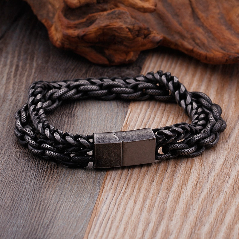 Double Chain Link Stainless Steel Men's Bracelets For Men