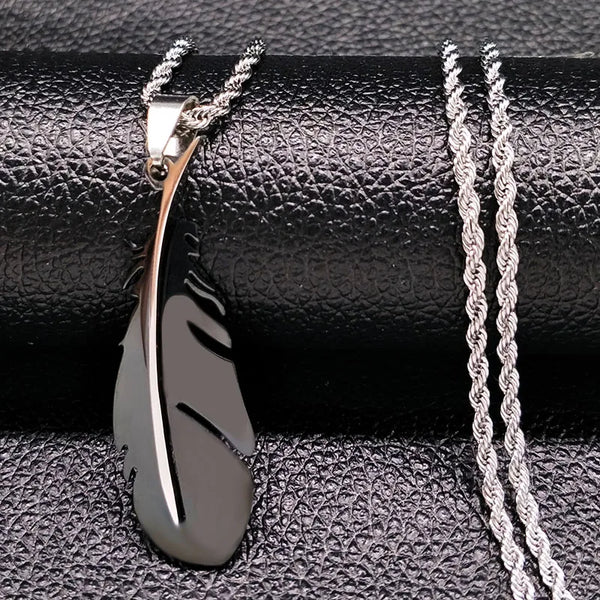 Elegant Feather Stainless Steel Long Necklace for Men Gold Color Necklace Jewelry Gift