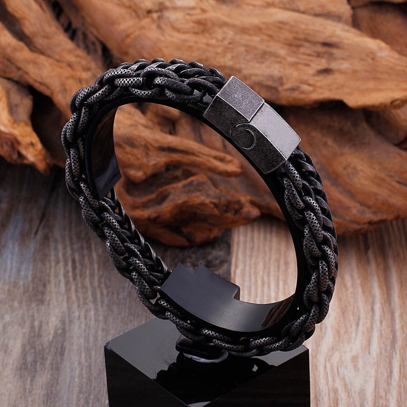 Double Chain Link Stainless Steel Men's Bracelets For Men