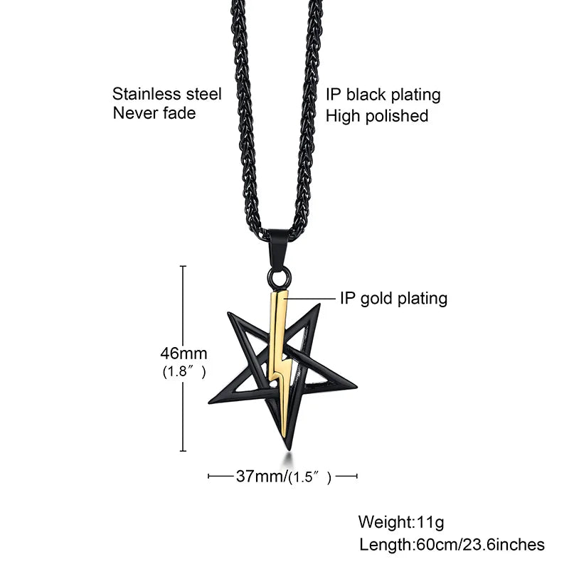 PENTAGRAM WITH LIGHTNING BOLT PENDANT