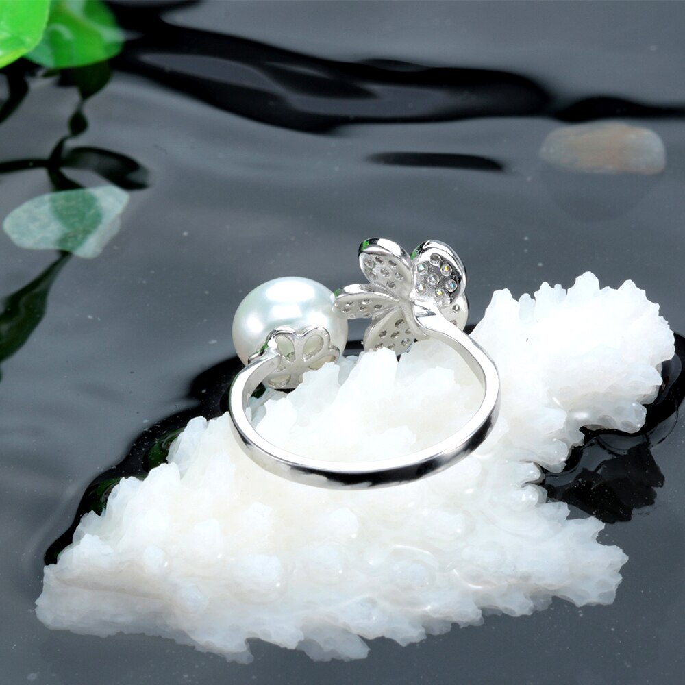 New 925 Sterling Silver Flower Zircon Open Rings For Women