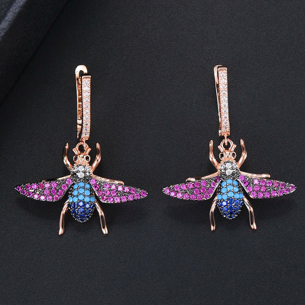 28*35 mm Drop Dangle Earrings Personality Pierced Insect Shape Crystal Cubic Zirconia Inlaid Jewelry