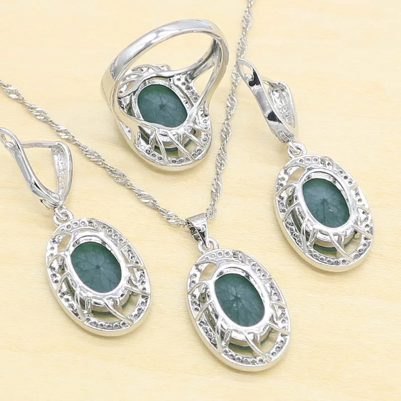 New Green Semi-precious Silver 925 Jewelry Sets for Women