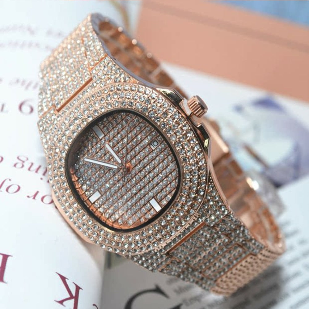 CZ  Iced Out Diamond Watch Quartz Gold HIP HOP Watches