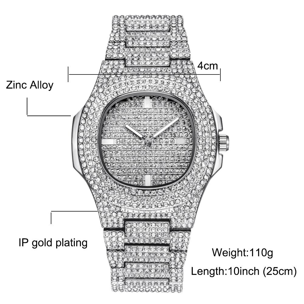 CZ  Iced Out Diamond Watch Quartz Gold HIP HOP Watches