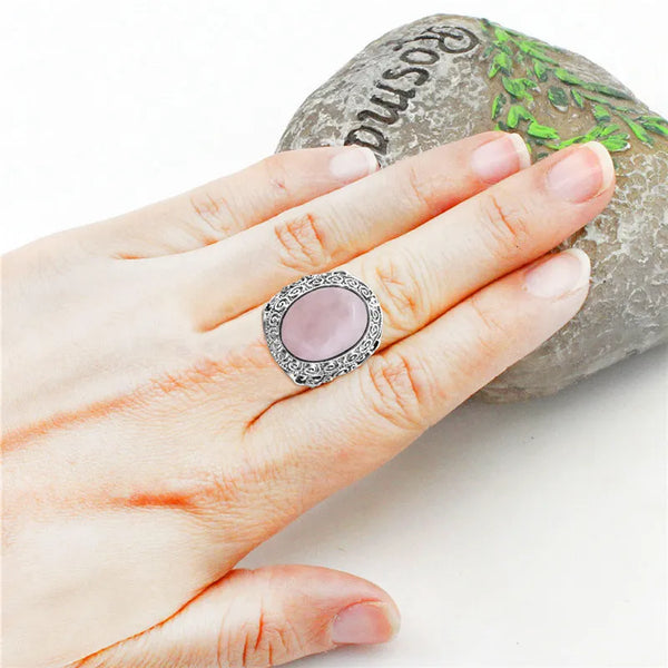 Vintage Pink Quartz Jades Amethysts Rings For Women