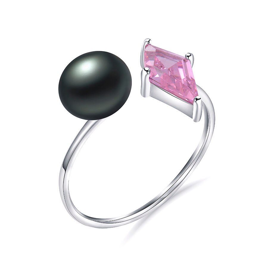 Simple 925 Sterling Silver Rhombus Pink Open Ring