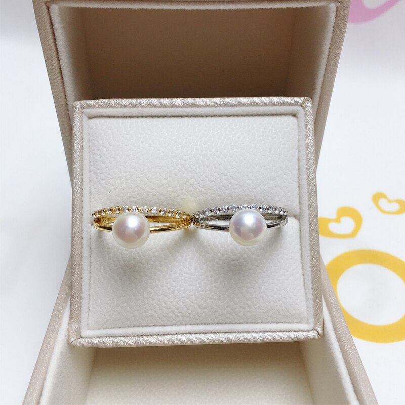 New Trendy Pearl Ring Natural Freshwater Pearl 925 Sterling Silver Good Quality Zircon Ring