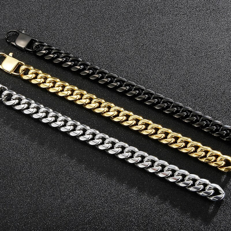 14MM Cuban Chain On Hand Bracelet Man Solid Polished Stainless Steel Curb Cuban Link Men's Bracelets