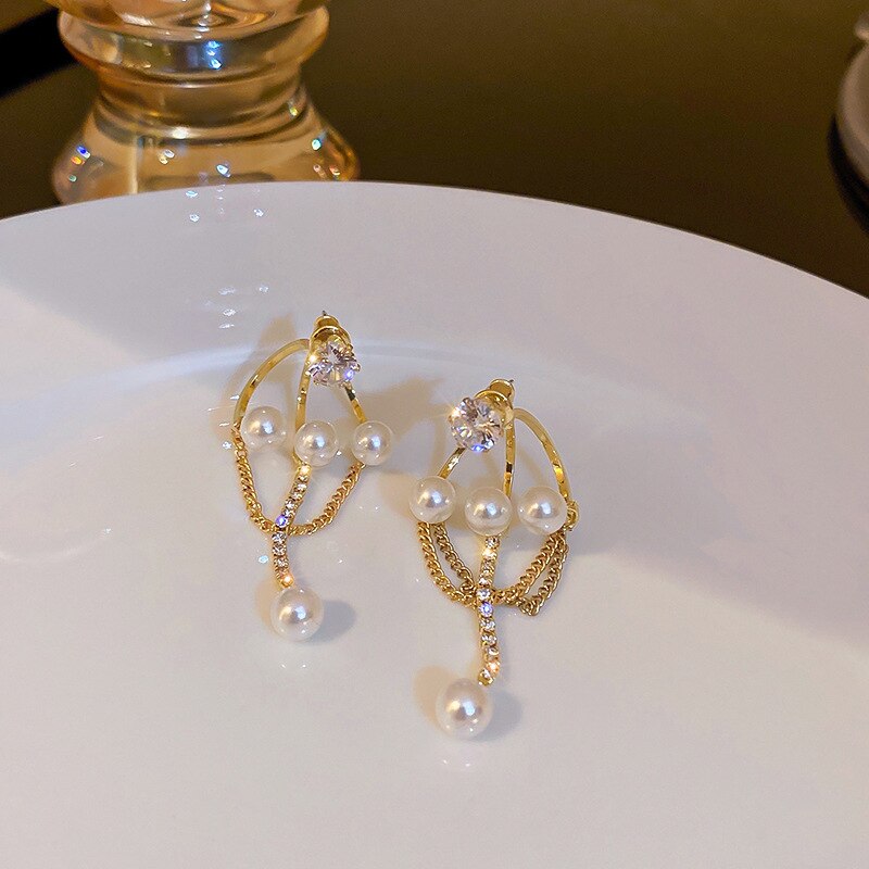 Korean Cute Pearl Circle Drop Earrings For Women