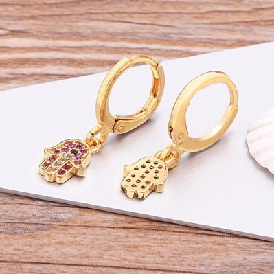 Luxury Bohemian Copper Zircon Gold Color Evil Eye Hoop Earrings for Women