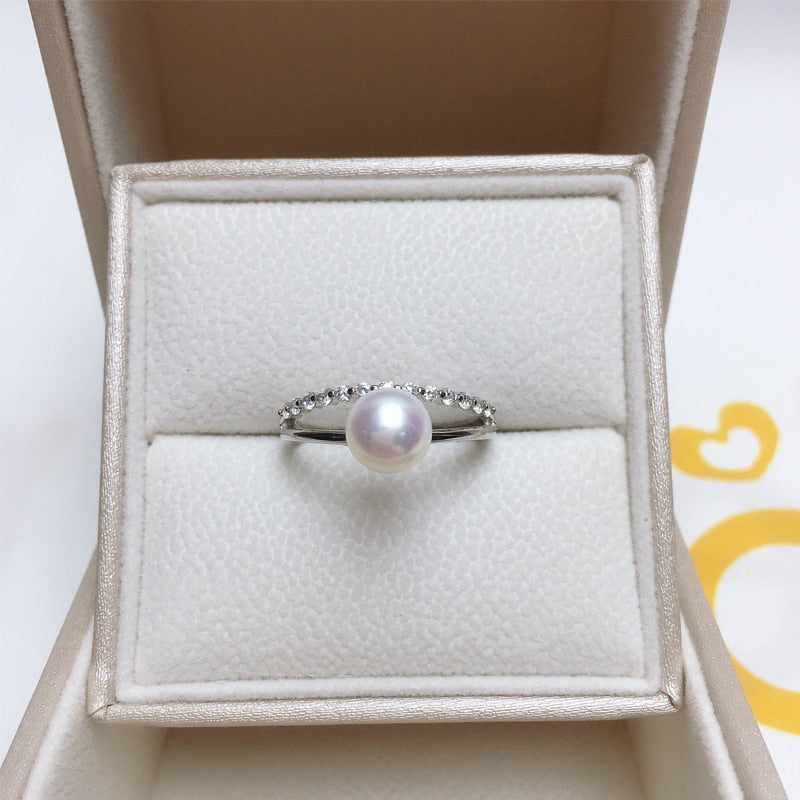 New Trendy Pearl Ring Natural Freshwater Pearl 925 Sterling Silver Good Quality Zircon Ring